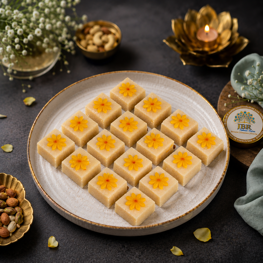 Badam Barfi Square With Flower