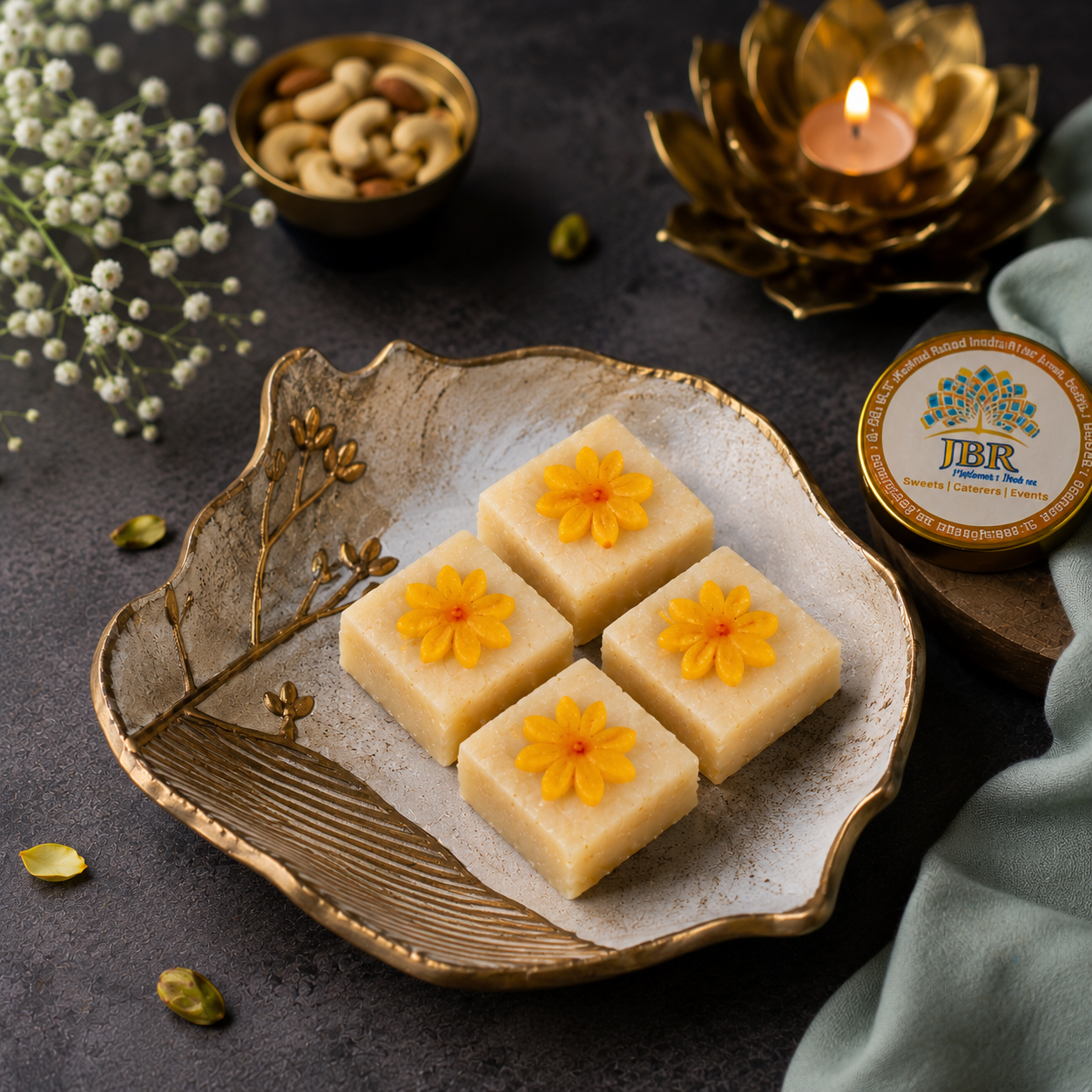 Badam Barfi Square With Flower