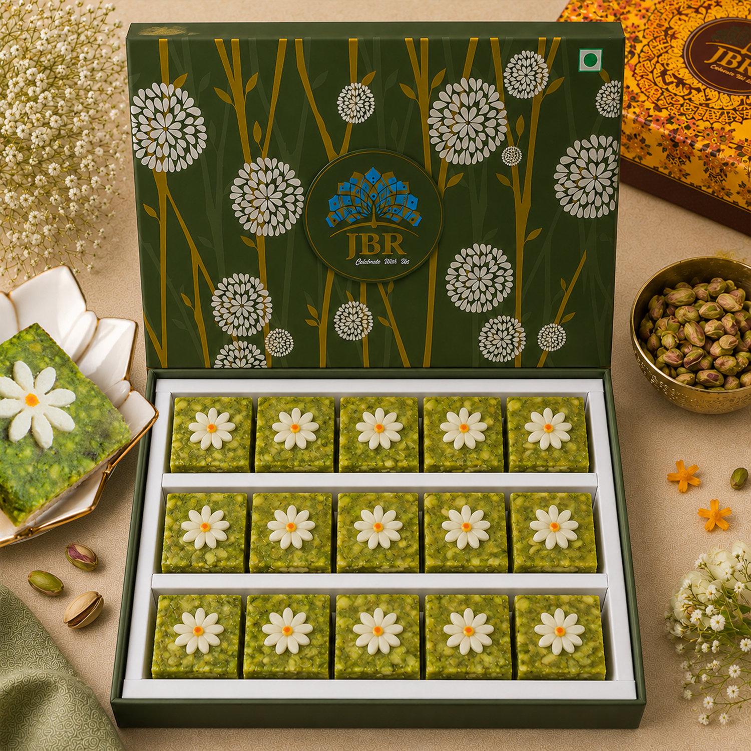 Badam Pista Barfi Square With Flower
