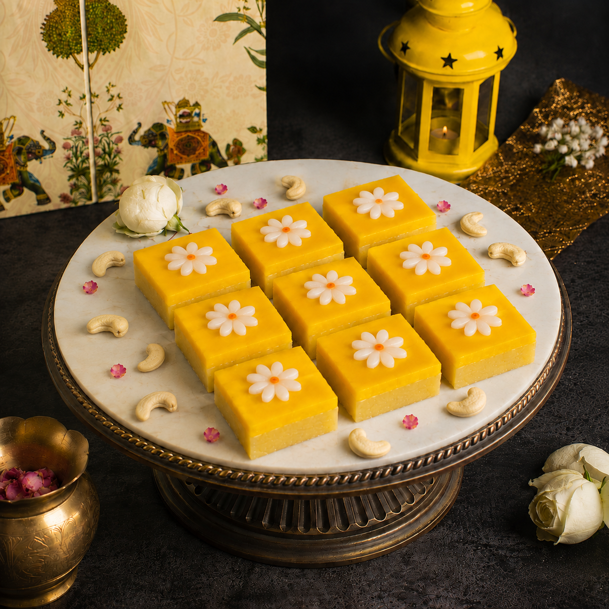 Kaju Kesar Barfi Square With Flower
