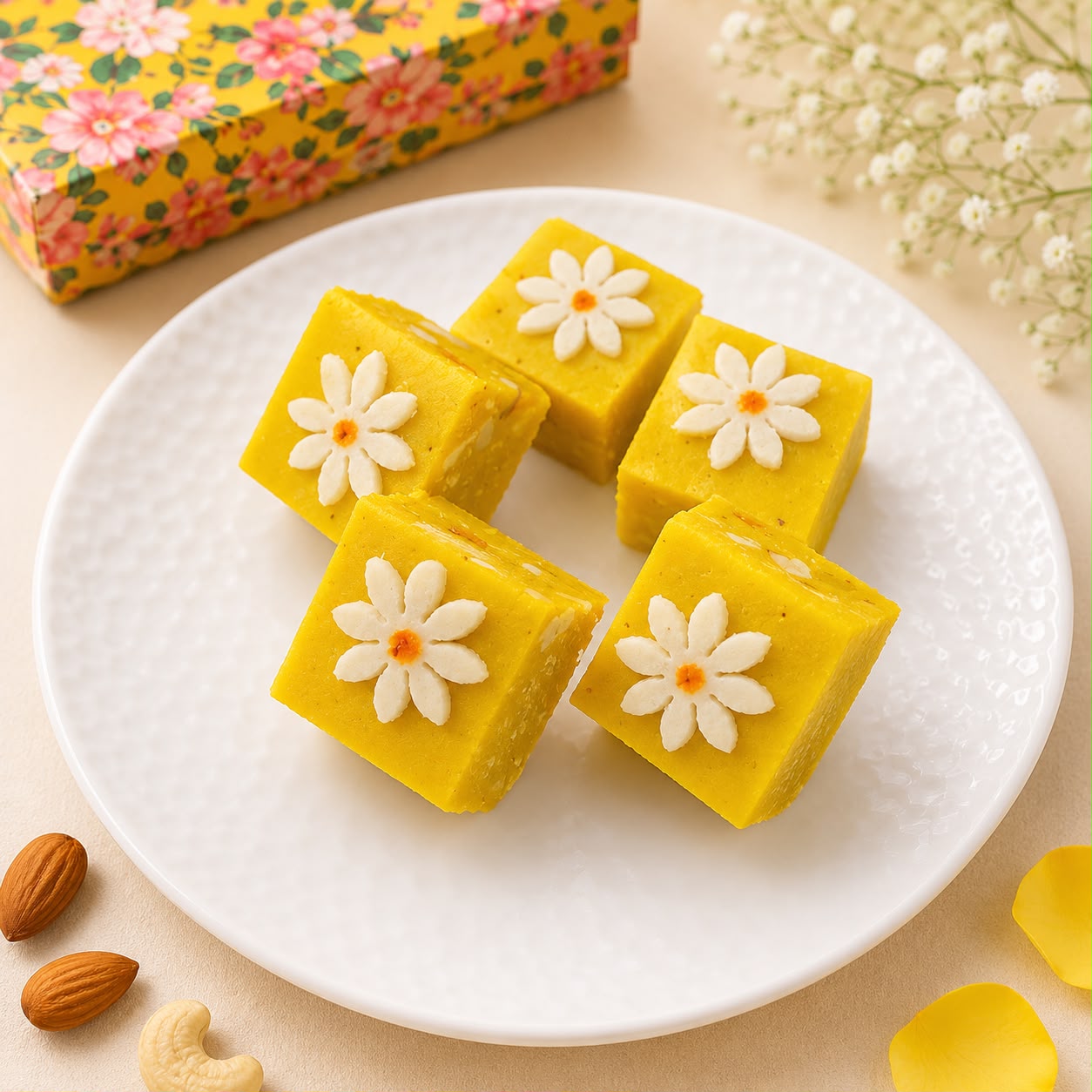 Kaju Pineapple Barfi Square With Flower