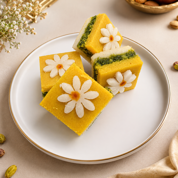 Tirangi Badam Barfi Square With Flower